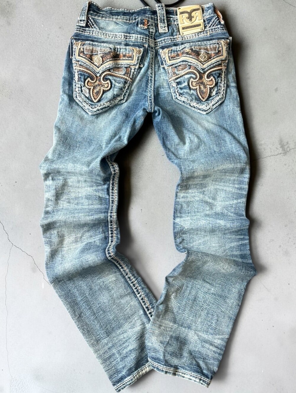 Y2K Rock Revival Stitched Low Rise Slim Bootcut Jeans Size 28 Grunge 2000s Core